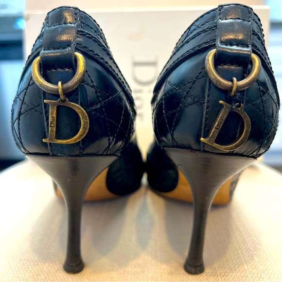 Christian DIOR Vintage Cannage High Heel Black Patent Leather Peep Toe Pumps 8.5 - Picture 5 of 17